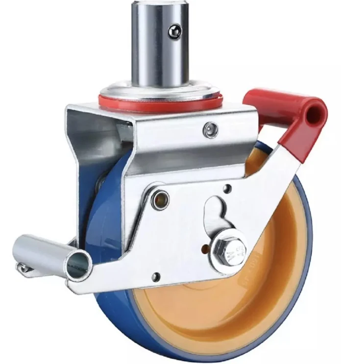 Swivel scaffold caster with polyurethane wheel and brake mechanism