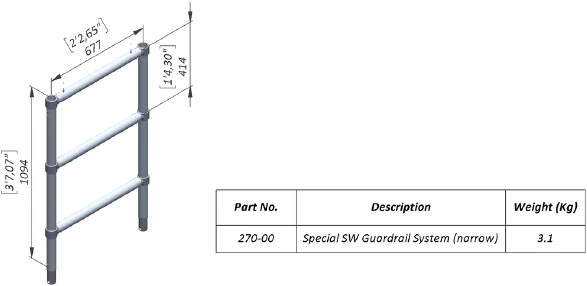 Technical dimensional illustration of Special Single-Width Guardrail System, Part 270-00