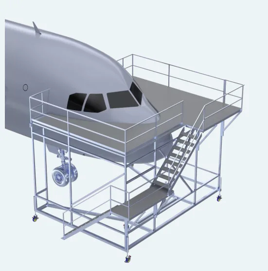 Representative aircraft nose maintenance platform surrounding the cockpit and forward fuselage of an aircraft