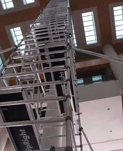 Double-width scaffold configured for a commercial work area
