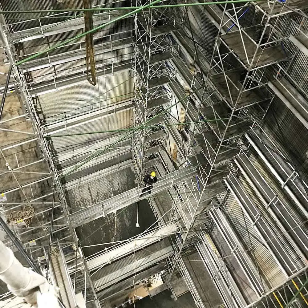 Industrial Boiler Scaffold Installation | Upright Scaffold Industrial boiler scaffold installation with multiple elevated access platforms